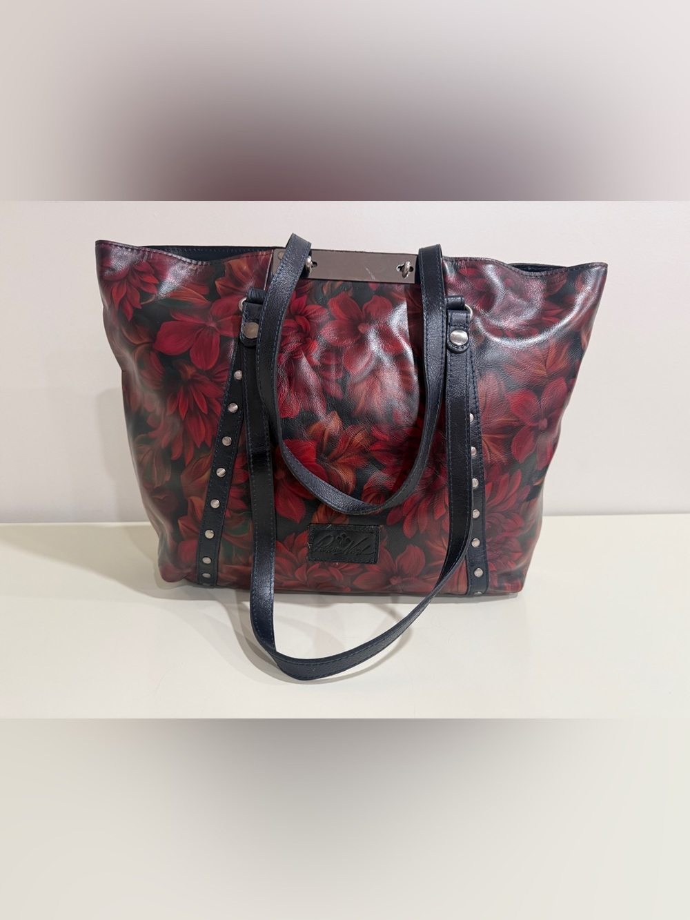 Patricia Nash Benvenuto Italian Leather Large Tote Bag Heritage Floral Burgundy - Picture 4 of 11